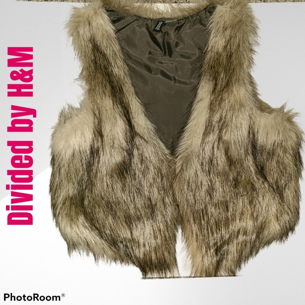Size 12 Womens H&M Divided Brown Fur Vest - Picture 1 of 3